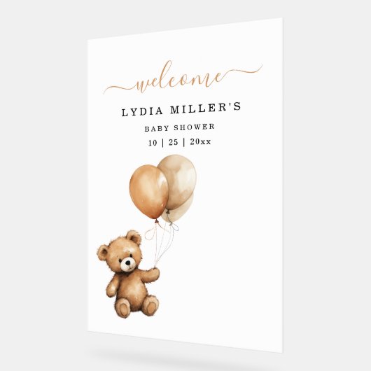 Teddybeer Ballonnen baby shower Genderneutraal Acryl Bord (Hoek)
