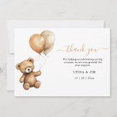 Teddybeer Ballonnen baby shower Genderneutraal Bedankkaart (Voorkant)