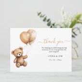 Teddybeer Ballonnen baby shower Genderneutraal Bedankkaart (Staand voorkant)