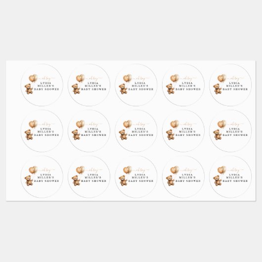 Teddybeer Ballonnen baby shower Genderneutraal Labels (Vel)