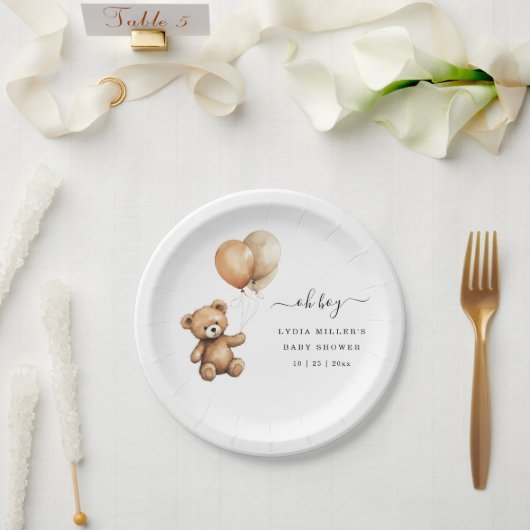 Teddybeer Ballonnen baby shower Genderneutraal Papieren Bordje (Huwelijk)