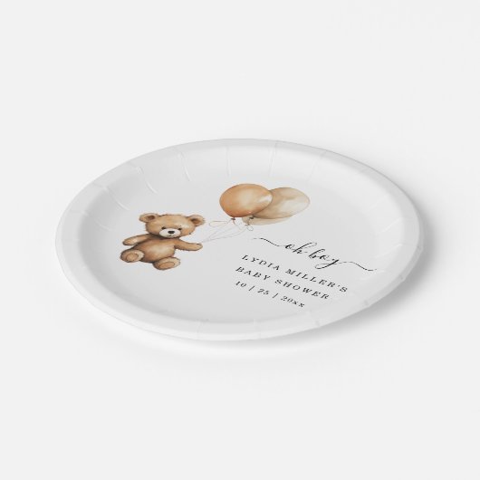 Teddybeer Ballonnen baby shower Genderneutraal Papieren Bordje (Gekanteld)