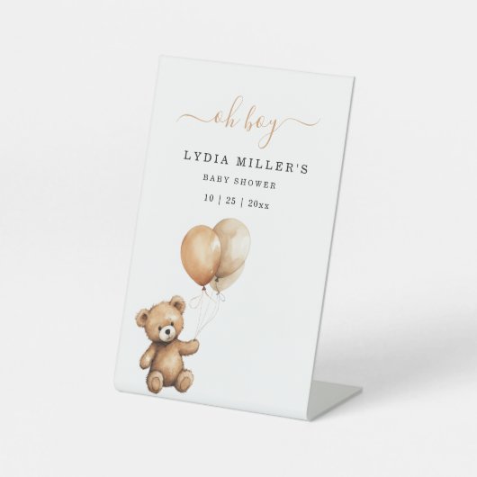 Teddybeer Ballonnen baby shower Genderneutraal Reclamebord Met Voetstuk (Voorkant)