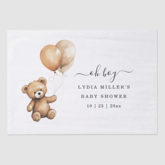 Teddybeer Ballonnen baby shower Genderneutraal Tissuepapier (Voorkant)