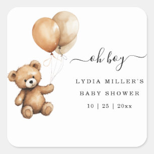 Teddybeer Ballonnen baby shower Geslacht neutraal  Vierkante Sticker