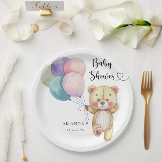 Teddybeer ballonnen - Baby shower Papieren Bordje (Huwelijk)