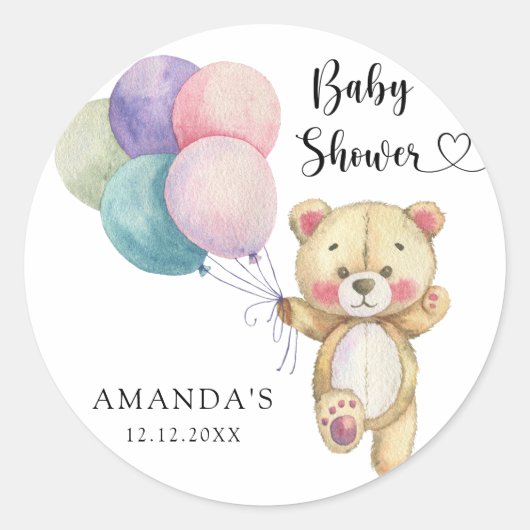 Teddybeer ballonnen - Baby shower Ronde Sticker (Voorkant)