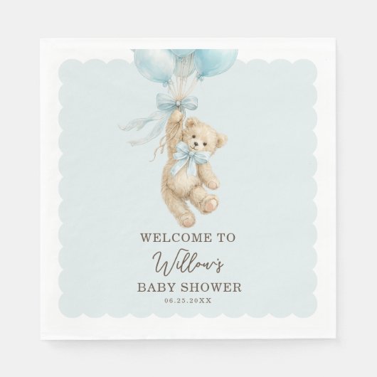 Teddybeer Ballonnen Baby Shower Servetten (Voorkant)