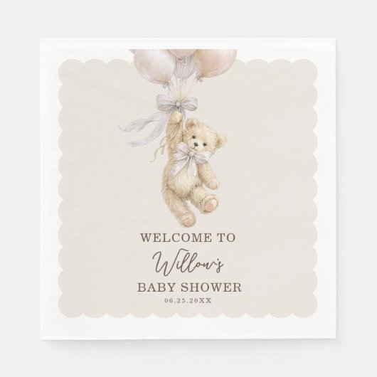 Teddybeer Ballonnen Baby Shower Servetten (Voorkant)