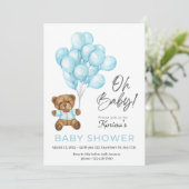 Teddybeer Ballonnen Baby Shower Uitnodiging (Staand voorkant)