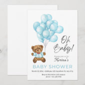 Teddybeer Ballonnen Baby Shower Uitnodiging (Voorkant / Achterkant)