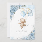Teddybeer Ballonnen Babyblauwe Bloemenkraam Voor J Kaart (Achterkant)