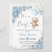 Teddybeer Ballonnen Babyblauwe Bloemenkraam Voor J Kaart (Voorkant)