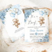 Teddybeer Ballonnen Babyblauwe Bloemenkraam Voor J Kaart