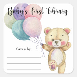 Teddybeer ballonnen - baby's eerste bibliotheek vierkante sticker
