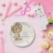Teddybeer ballonnen beige groen Baby shower Papieren Bordje (Feest)