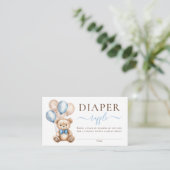Teddybeer ballonnen Blauw Baby showers luier Raffl Informatiekaartje (Staand voorkant)