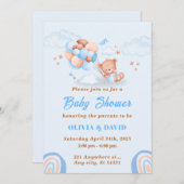 Teddybeer ,Ballonnen blauw en bruin Baby shower Kaart (Voorkant / Achterkant)