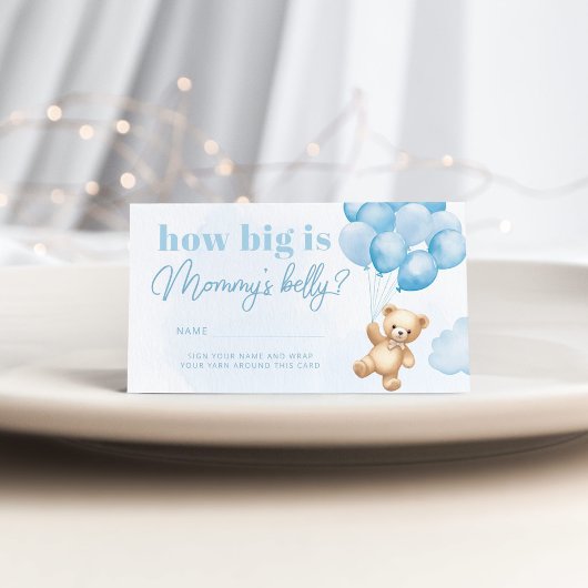 Teddybeer ballonnen blauw hoe groot is mama's buik informatiekaartje