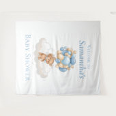 Teddybeer Ballonnen Blauwe Baby Shower achtergrond Wandkleed (Voorkant (horizontaal))
