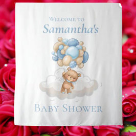 Teddybeer Ballonnen Blauwe Baby Shower achtergrond Wandkleed