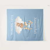 Teddybeer Ballonnen Blauwe Baby Shower achtergrond Wandkleed (Voorkant (horizontaal))