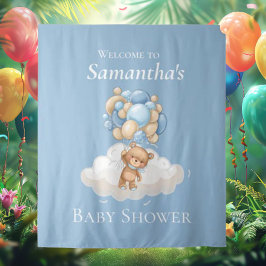 Teddybeer Ballonnen Blauwe Babyshower achtergronds Wandkleed