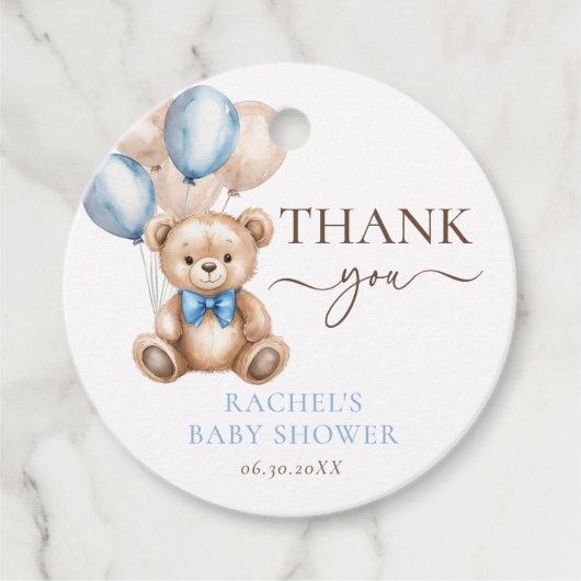 Teddybeer ballonnen | Blue Boy-Baby shower Bedankjes Labels (Voorkant)