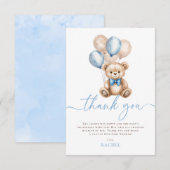 Teddybeer ballonnen Blue Boy Baby shower Bedankkaart (Voorkant / Achterkant)