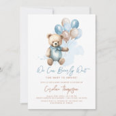 Teddybeer ballonnen Blue Boy Baby shower Kaart (Voorkant)