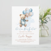 Teddybeer ballonnen Blue Boy Baby shower Kaart (Staand voorkant)