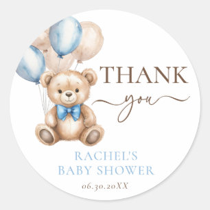 Teddybeer ballonnen   Blue Boy-Baby shower Ronde Sticker