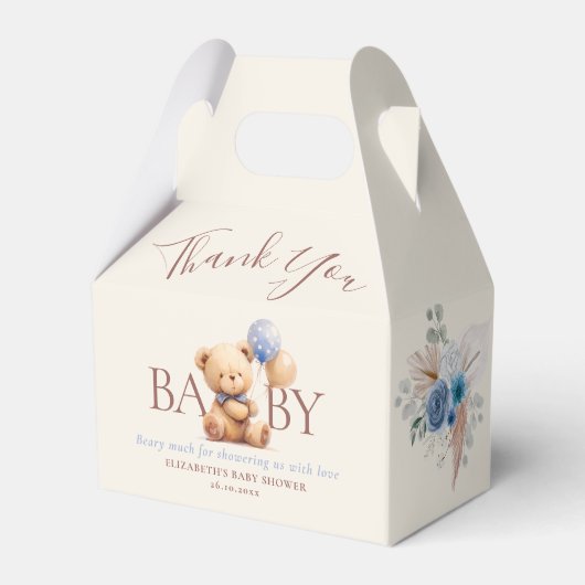 Teddybeer Ballonnen Boho Blauw Roos Bloemen Bedankdoosjes (Voorkant Zijde)