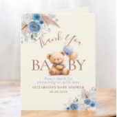 Teddybeer Ballonnen Boho Blauw Roos Bloemen Bedankkaart