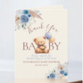 Teddybeer Ballonnen Boho Blauw Roos Bloemen Bedankkaart