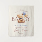Teddybeer Ballonnen Boho Blauwe Roos Bloem Rustiek Wandkleed (Voorkant)