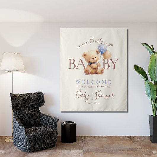 Teddybeer Ballonnen Boho Blauwe Roos Bloem Rustiek Wandkleed