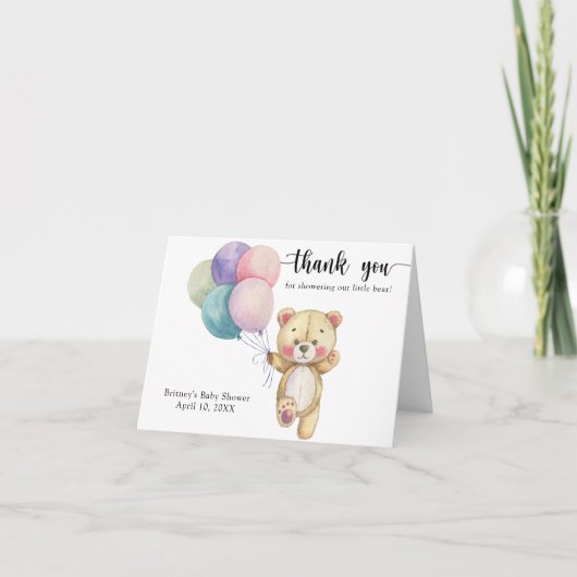 Teddybeer ballonnen - dank u bedankkaart (Voorkant)