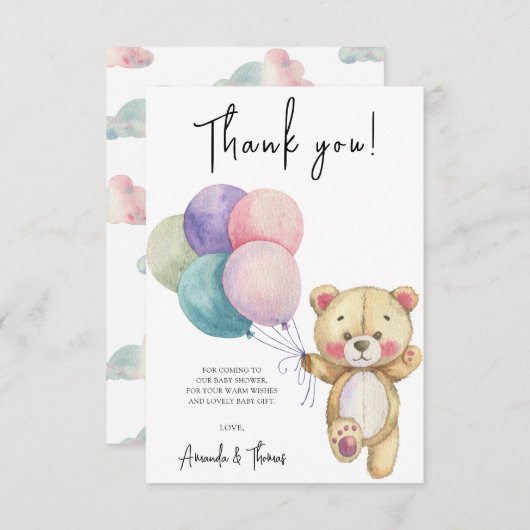 Teddybeer ballonnen - dank u bedankkaart (Voorkant / Achterkant)