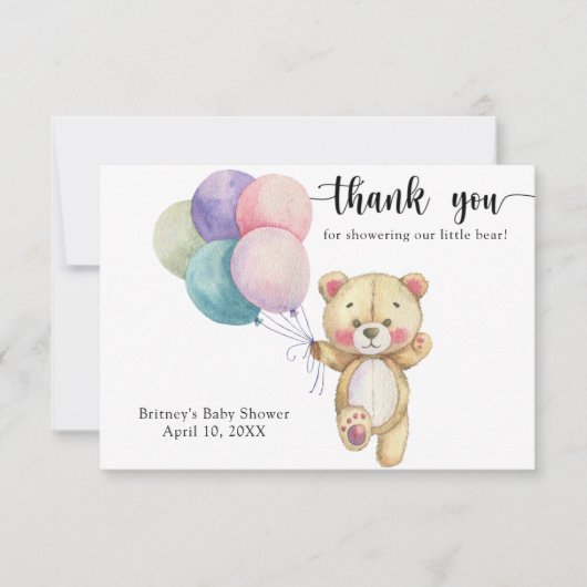 Teddybeer ballonnen - dank u bedankkaart (Voorkant)