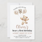 Teddybeer ballonnen dragen eerste verjaardag kaart (Voorkant)