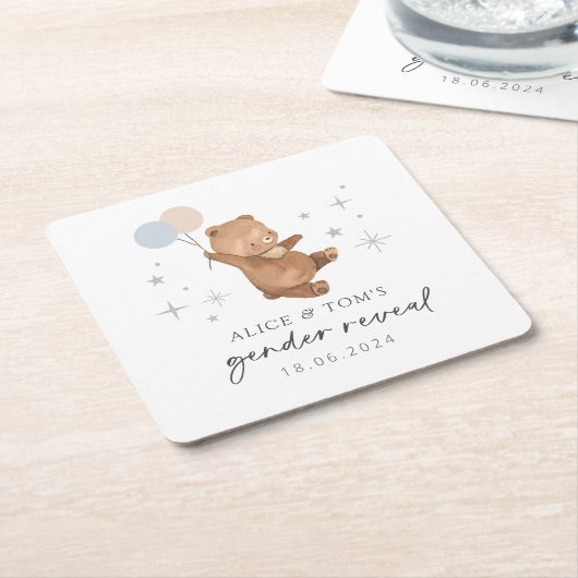 Teddybeer ballonnen Geslacht onthullen Kartonnen Onderzetters (Schuin)