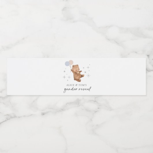 Teddybeer ballonnen Geslacht onthullen Waterfles Etiket (Enkel label)