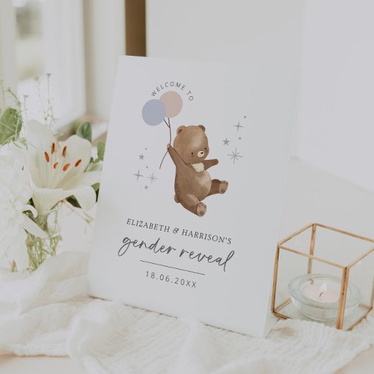 Teddybeer ballonnen Geslacht onthullen welkomstbor Reclamebord Met Voetstuk