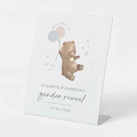 Teddybeer ballonnen Geslacht onthullen welkomstbor Reclamebord Met Voetstuk (Voorkant)