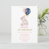 Teddybeer Ballonnen Gestreepte Verjaardag Kaart (Staand voorkant)