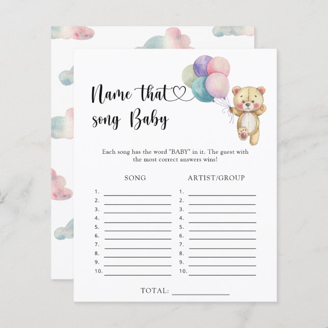 Teddybeer ballonnen - Noem dat Baby Song (Voorkant / Achterkant)