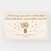 Teddybeer ballonnen omhoog en weg Baby shower Spandoek (Horizontaal)
