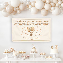 Teddybeer ballonnen omhoog en weg Baby shower Spandoek