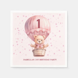 Teddybeer ballonnen pastel roze baby's verjaardag servet